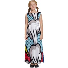 Rays Smoke Pop Art Style Vector Illustration Kids  Satin Sleeveless Maxi Dress by Pakemis