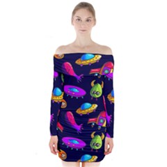 Space Pattern Long Sleeve Off Shoulder Dress by Pakemis