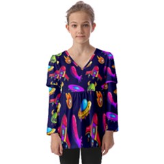 Space Pattern Kids  V Neck Casual Top by Pakemis