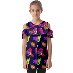 Space Pattern Fold Over Open Sleeve Top