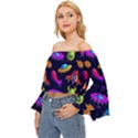 Space Pattern Off Shoulder Flutter Bell Sleeve Top View2