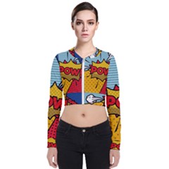 Pow Word Pop Art Style Expression Vector Long Sleeve Zip Up Bomber Jacket by Pakemis