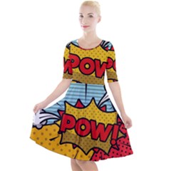 Pow Word Pop Art Style Expression Vector Quarter Sleeve A-line Dress by Pakemis