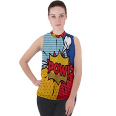 Pow Word Pop Art Style Expression Vector Mock Neck Chiffon Sleeveless Top by Pakemis