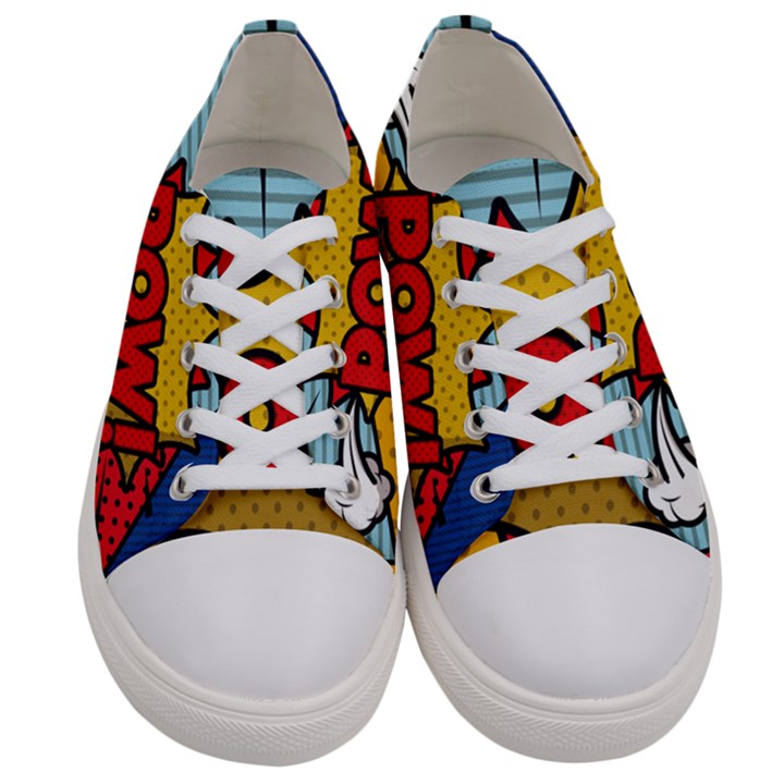 Pow Word Pop Art Style Expression Vector Men s Low Top Canvas Sneakers