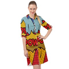 Pow Word Pop Art Style Expression Vector Long Sleeve Mini Shirt Dress by Pakemis