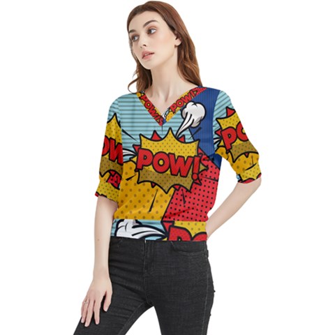 Pow Word Pop Art Style Expression Vector Quarter Sleeve Blouse by Pakemis