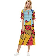 Pow Word Pop Art Style Expression Vector Bow Sleeve Chiffon Midi Dress by Pakemis