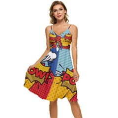 Pow Word Pop Art Style Expression Vector Sleeveless Tie Front Chiffon Dress