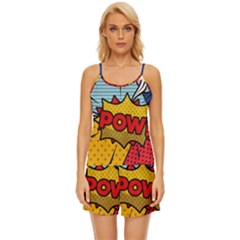 Pow Word Pop Art Style Expression Vector Satin Pajama Short Set by Pakemis