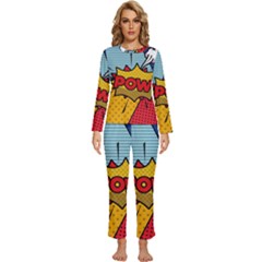 Pow Word Pop Art Style Expression Vector Womens  Long Sleeve Lightweight Pajamas Set by Pakemis