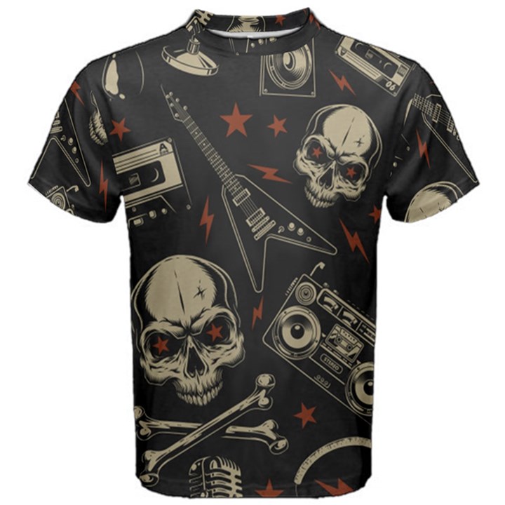 Grunge Seamless Pattern With Skulls Men s Cotton Tee