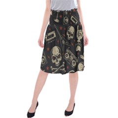 Grunge Seamless Pattern With Skulls Midi Beach Skirt by Pakemis