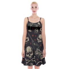 Grunge Seamless Pattern With Skulls Spaghetti Strap Velvet Dress by Pakemis