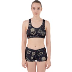 Grunge Seamless Pattern With Skulls Work It Out Gym Set by Pakemis