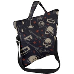 Grunge Seamless Pattern With Skulls Fold Over Handle Tote Bag by Pakemis