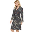 Grunge Seamless Pattern With Skulls Long Sleeve Velour Robe View2