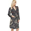 Grunge Seamless Pattern With Skulls Long Sleeve Velour Robe View3