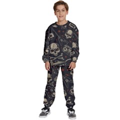 Grunge Seamless Pattern With Skulls Kids  Sweatshirt Set by Pakemis