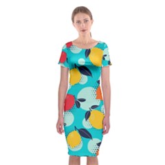 Pop Art Style Citrus Seamless Pattern Classic Short Sleeve Midi Dress by Pakemis