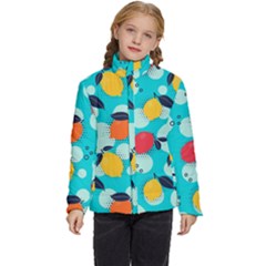 Pop Art Style Citrus Seamless Pattern Kids  Puffer Bubble Jacket Coat by Pakemis