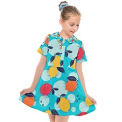 Pop Art Style Citrus Seamless Pattern Kids  Short Sleeve Shirt Dress by Pakemis