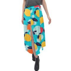 Pop Art Style Citrus Seamless Pattern Velour Split Maxi Skirt by Pakemis