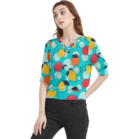 Pop Art Style Citrus Seamless Pattern Quarter Sleeve Blouse by Pakemis