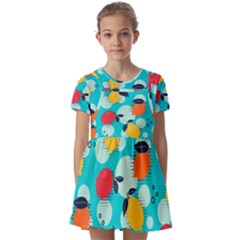 Pop Art Style Citrus Seamless Pattern Kids  Short Sleeve Pinafore Style Dress by Pakemis