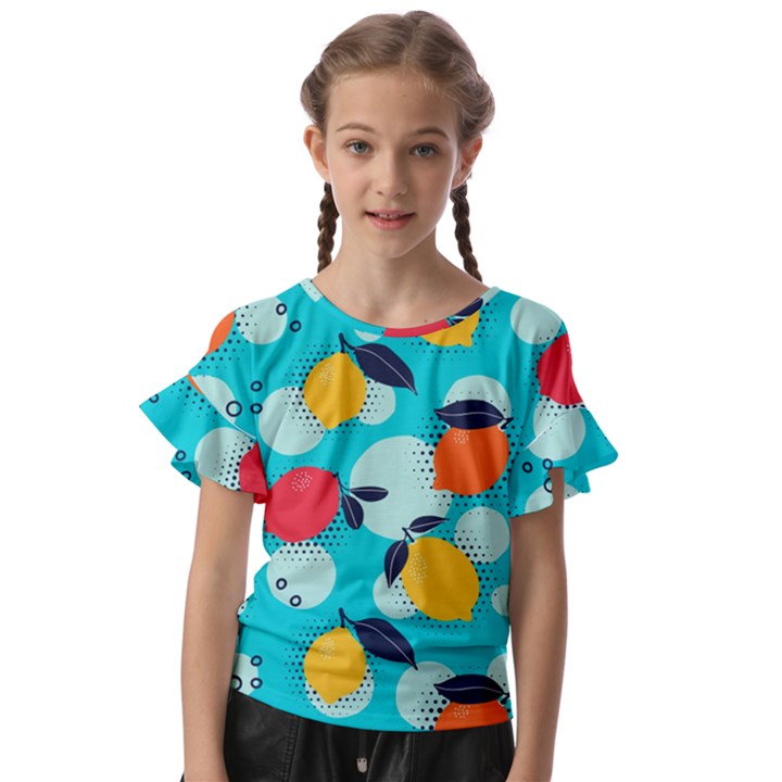 Pop Art Style Citrus Seamless Pattern Kids  Cut Out Flutter Sleeves