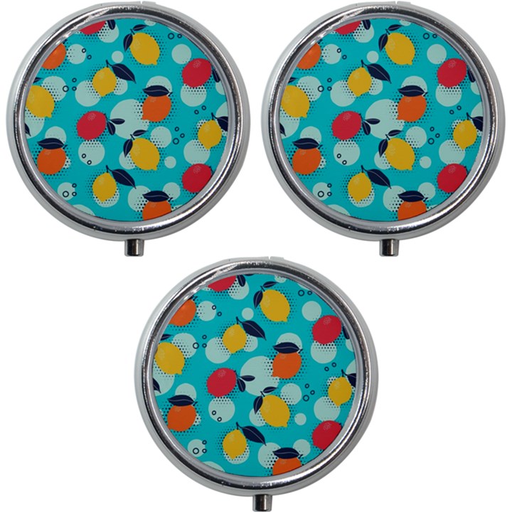 Pop Art Style Citrus Seamless Pattern Mini Round Pill Box (Pack of 3)