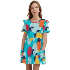 Pop Art Style Citrus Seamless Pattern Kids  Frilly Sleeves Pocket Dress by Pakemis