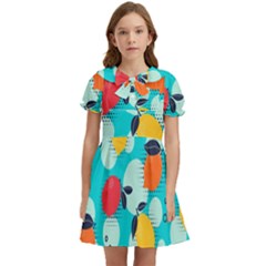 Pop Art Style Citrus Seamless Pattern Kids  Bow Tie Puff Sleeve Dress by Pakemis