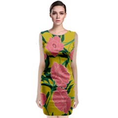 Pink Flower Seamless Pattern Classic Sleeveless Midi Dress by Pakemis