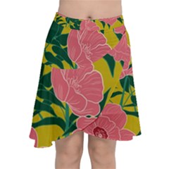 Pink Flower Seamless Pattern Chiffon Wrap Front Skirt by Pakemis