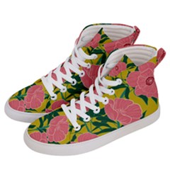 Pink Flower Seamless Pattern Men s Hi-top Skate Sneakers by Pakemis