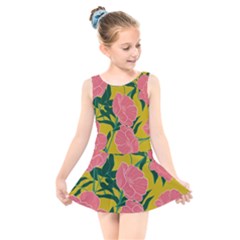 Pink Flower Seamless Pattern Kids  Skater Dress Swimsuit by Pakemis