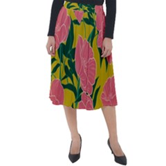 Pink Flower Seamless Pattern Classic Velour Midi Skirt  by Pakemis