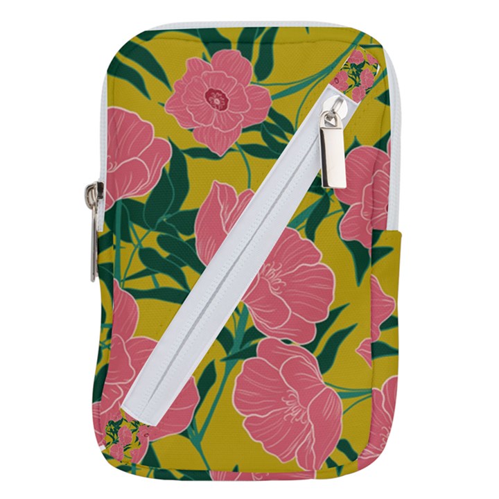 Pink Flower Seamless Pattern Belt Pouch Bag (Large)