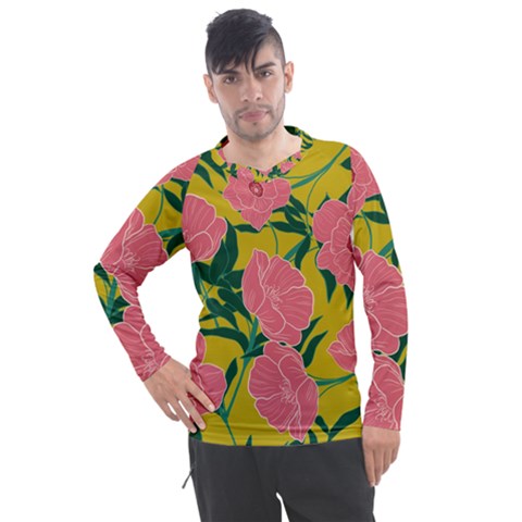 Pink Flower Seamless Pattern Men s Pique Long Sleeve Tee by Pakemis