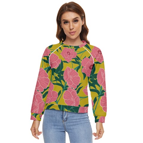 Pink Flower Seamless Pattern Women s Long Sleeve Raglan Tee by Pakemis