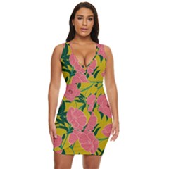 Pink Flower Seamless Pattern Draped Bodycon Dress by Pakemis