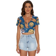 Missile Pattern V-neck Crop Top