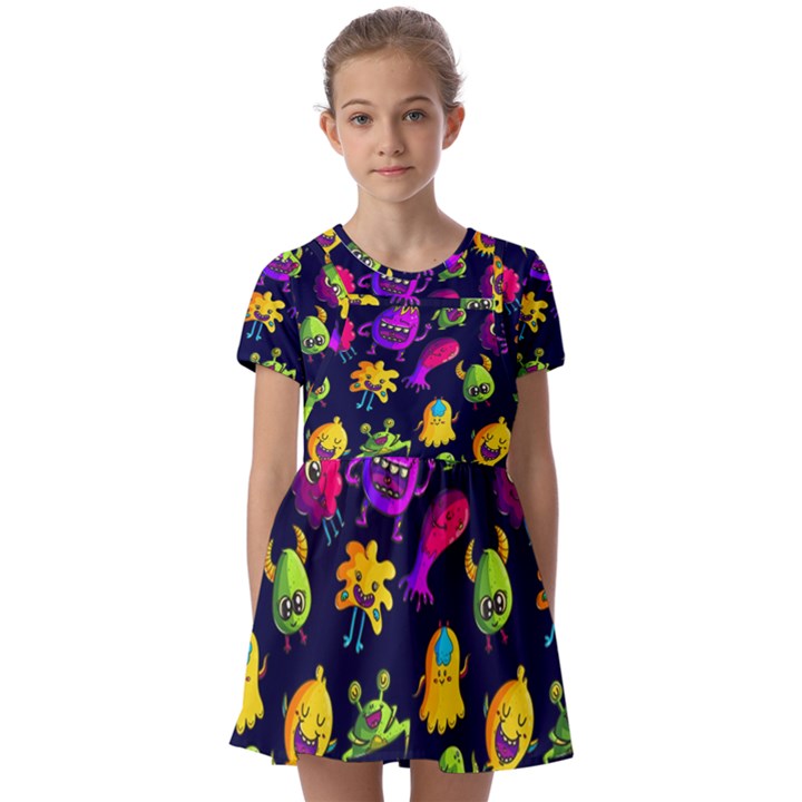 Space Patterns Kids  Short Sleeve Pinafore Style Dress