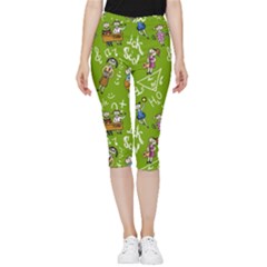 Seamless Pattern With Kids Inside Out Lightweight Velour Capri Leggings 