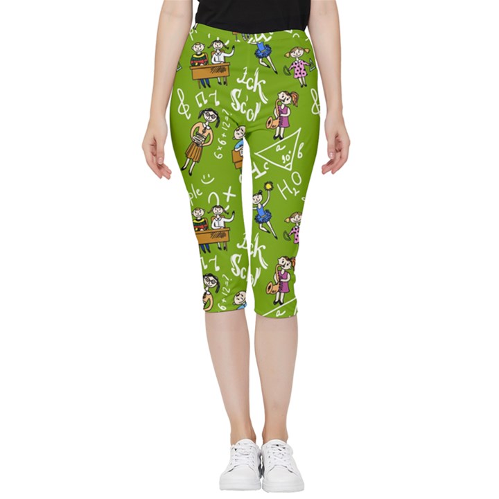 Seamless Pattern With Kids Inside Out Lightweight Velour Capri Leggings 