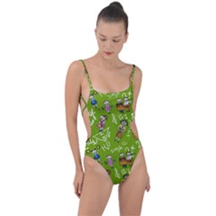 Seamless Pattern With Kids Tie Strap One Piece Swimsuit by Pakemis