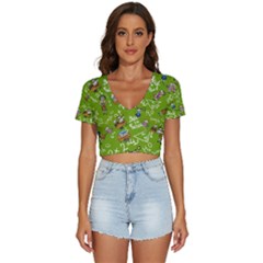 Seamless Pattern With Kids V-neck Crop Top