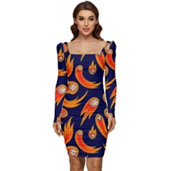 Space Patterns Pattern Women Long Sleeve Ruched Stretch Jersey Dress by Pakemis