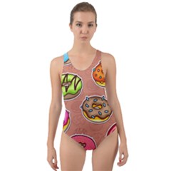 Doughnut Doodle Colorful Seamless Pattern Cut-out Back One Piece Swimsuit by Pakemis